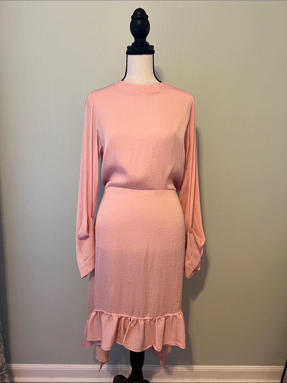 Zara Soft Pink Long-Sleeve Ruffle-Hem Dress
